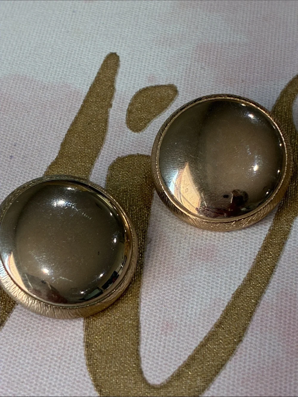 Gold Dome Button Earrings - Shiny Gold Tone Clip On